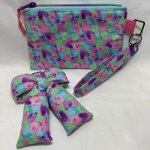 Handmade Colorful Heart Pattern Clutch Wristlet & Bow Key Chain